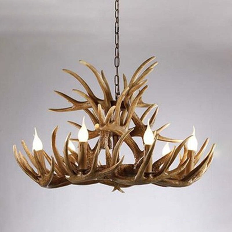 Adjustable Hanging Chain Chandelier Light Traditional Antler Resin Ceiling Pendant for Restaurant