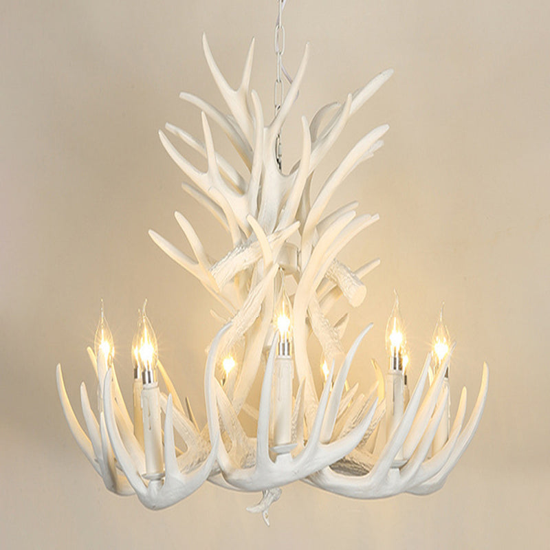 Adjustable Hanging Chain Chandelier Light Traditional Antler Resin Ceiling Pendant for Restaurant
