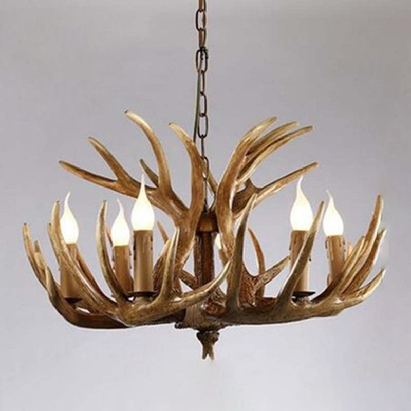 Adjustable Hanging Chain Chandelier Light Traditional Antler Resin Ceiling Pendant for Restaurant