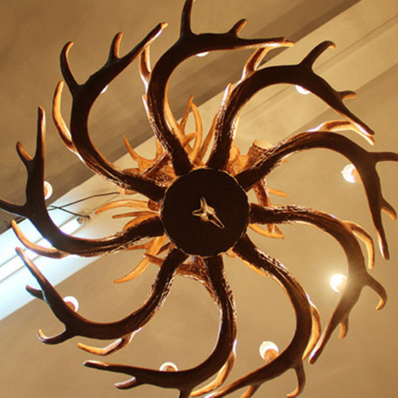 Adjustable Hanging Chain Chandelier Light Traditional Antler Resin Ceiling Pendant for Restaurant