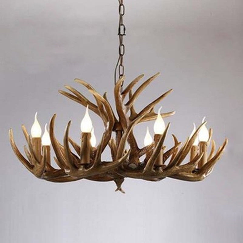 Adjustable Hanging Chain Chandelier Light Traditional Antler Resin Ceiling Pendant for Restaurant