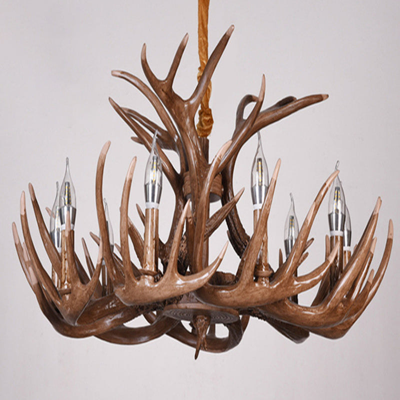 Adjustable Hanging Chain Chandelier Light Traditional Antler Resin Ceiling Pendant for Restaurant