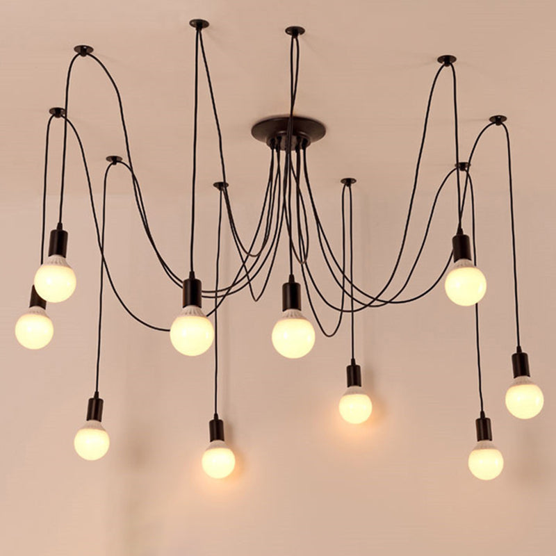 Black Pendant Lighting Fixture Industrial Style Metal Swag Multiple Pendant Light