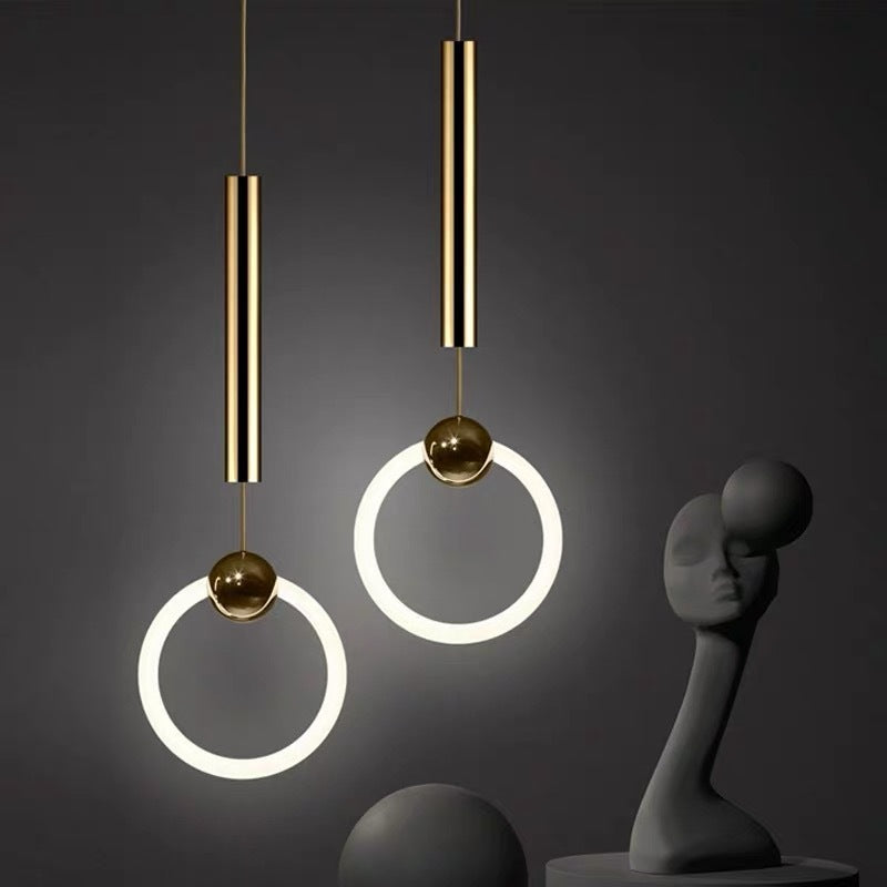 Circle Pendant Lighting Minimalist Metal LED Bedroom Down Lighting Pendant in White