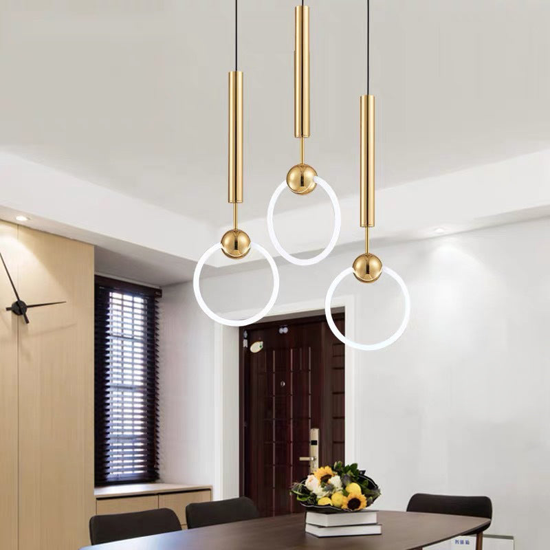 Circle Pendant Lighting Minimalist Metal LED Bedroom Down Lighting Pendant in White