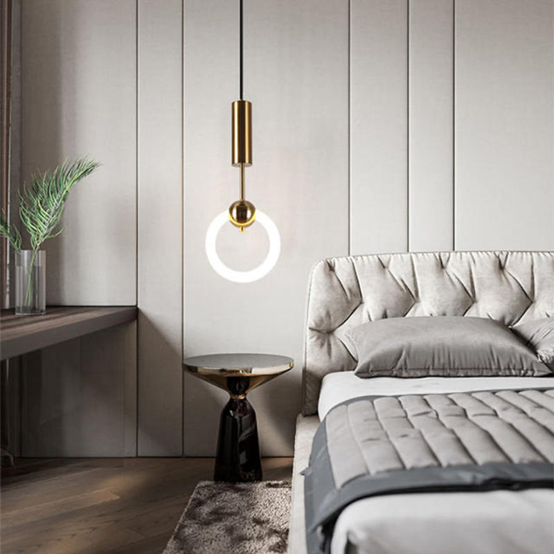 Circle Pendant Lighting Minimalist Metal LED Bedroom Down Lighting Pendant in White