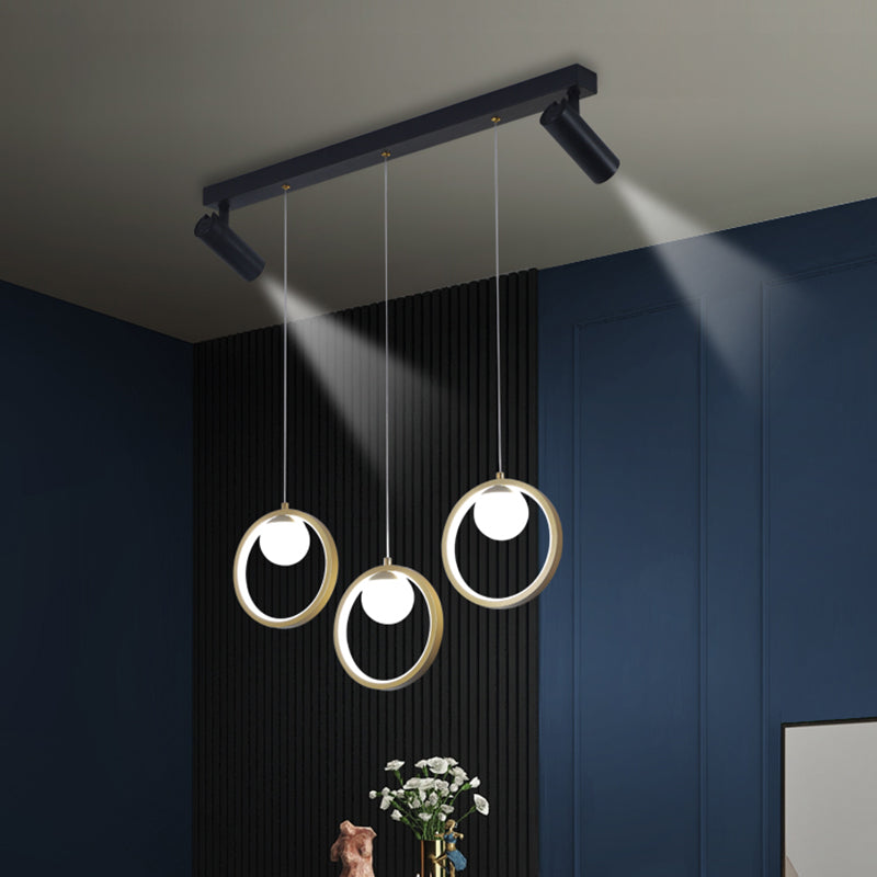 Contemporánea LED PIEL PIELLA Luz de la isla Black Circle Light con sombra de metal