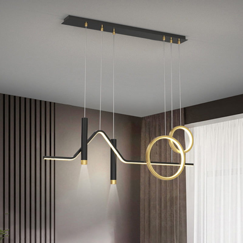 Contemporary Linear Hanging Island Light Metal LED Dinning Room Island Chandelier in Gold-Black