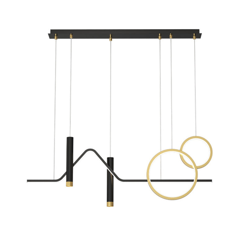 Contemporary Linear Hanging Island Light Metal LED Dinning Room Island Chandelier in Gold-Black