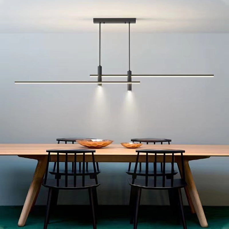 Minimalist Linear Island Chandelier Light Metal Dinning Room LED Hanging Chandelier in Black