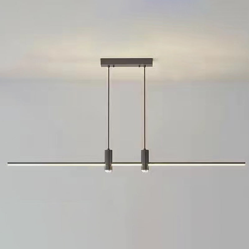 Minimalist Linear Island Chandelier Light Metal Dinning Room LED Hanging Chandelier in Black