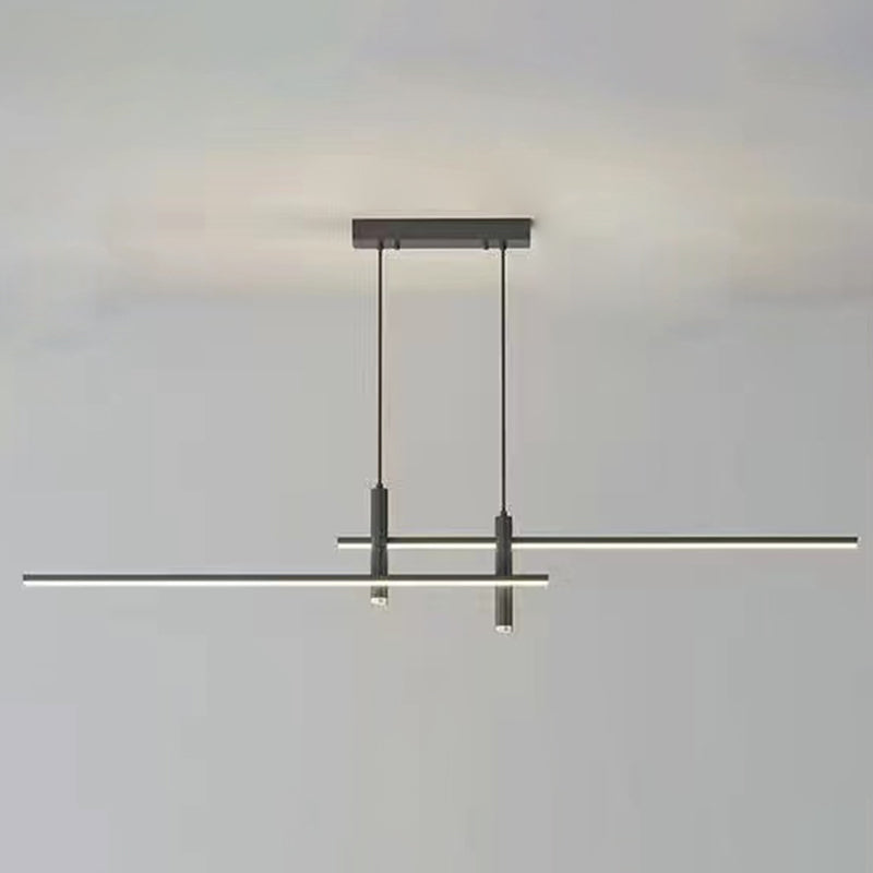 Minimalista lámpara lineal de la isla lámpara de comedor de metal ligero led colgante en negro