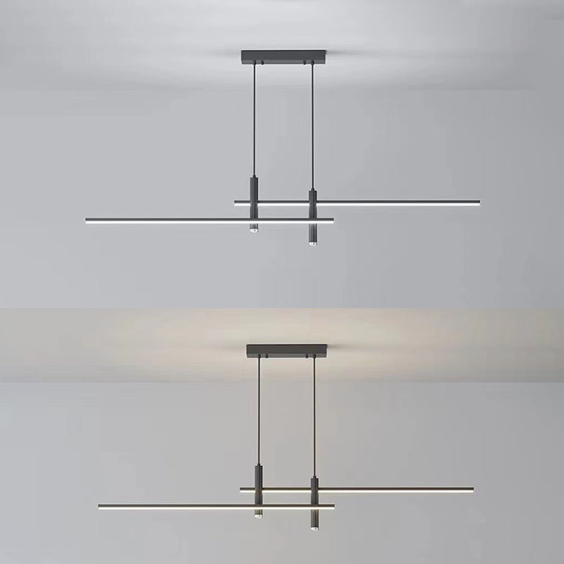 Minimalist Linear Island Chandelier Light Metal Dinning Room LED Hanging Chandelier in Black