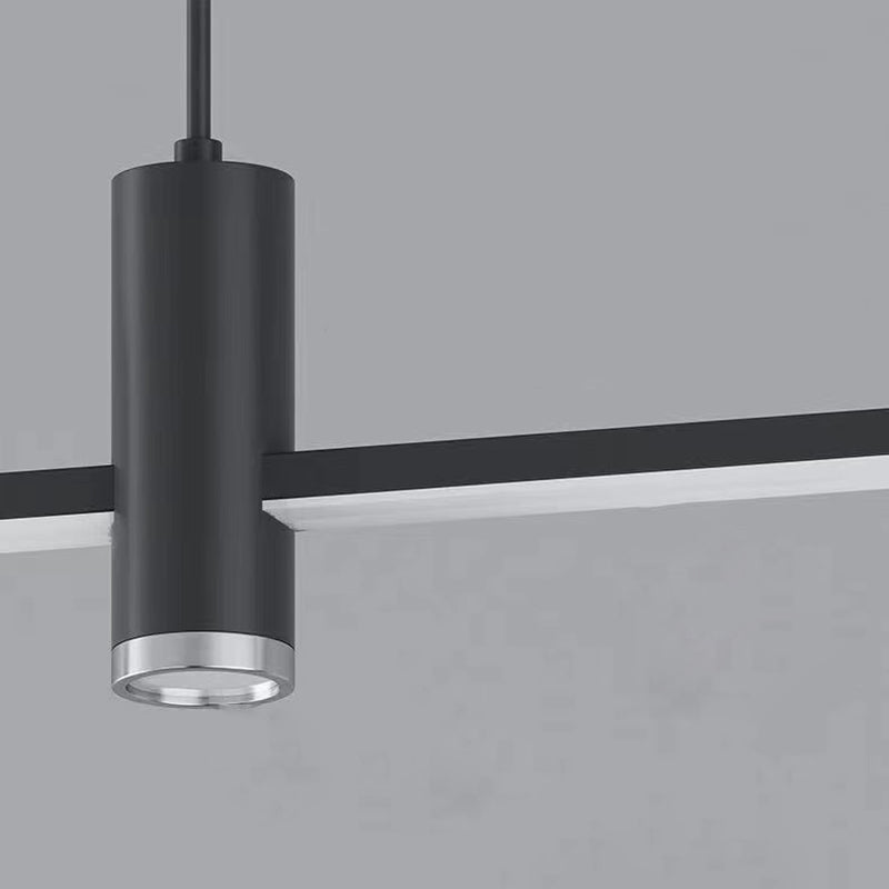 Lustre linéaire minimaliste Light Metal Dinning Room LED Hanging Chandelier en noir