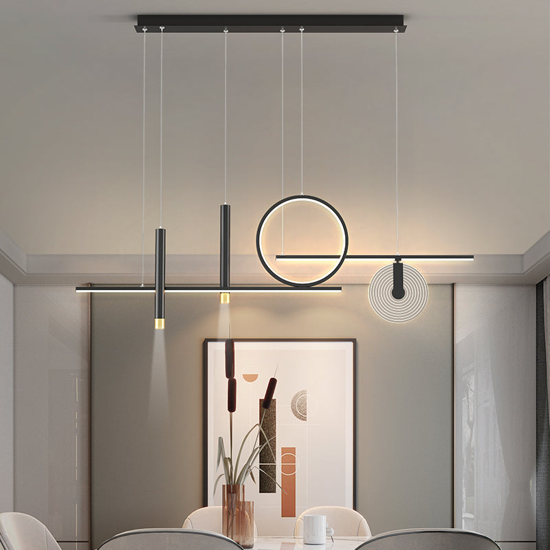 Minimalist Shaded Hanging Island Light Metal Dinning Room LED Island Pendant Light in Black