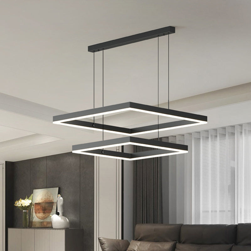 2-Tier Metal Chandelier Pendant Light Modern Style LED Black Hanging Ceiling Light
