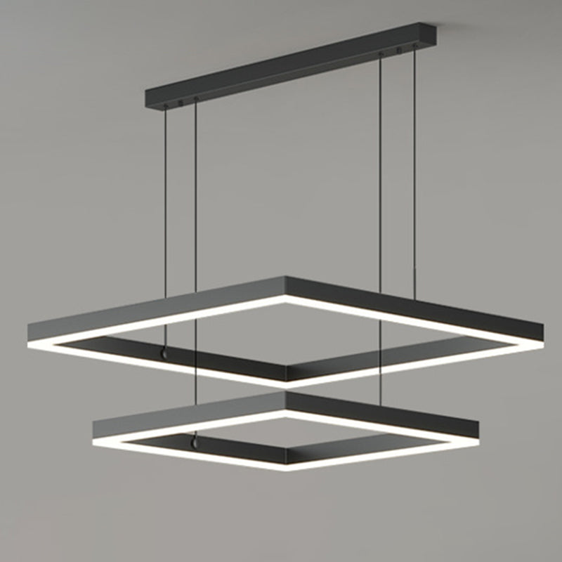 2-Tier Metal Chandelier Pendant Light Modern Style LED Black Hanging Ceiling Light