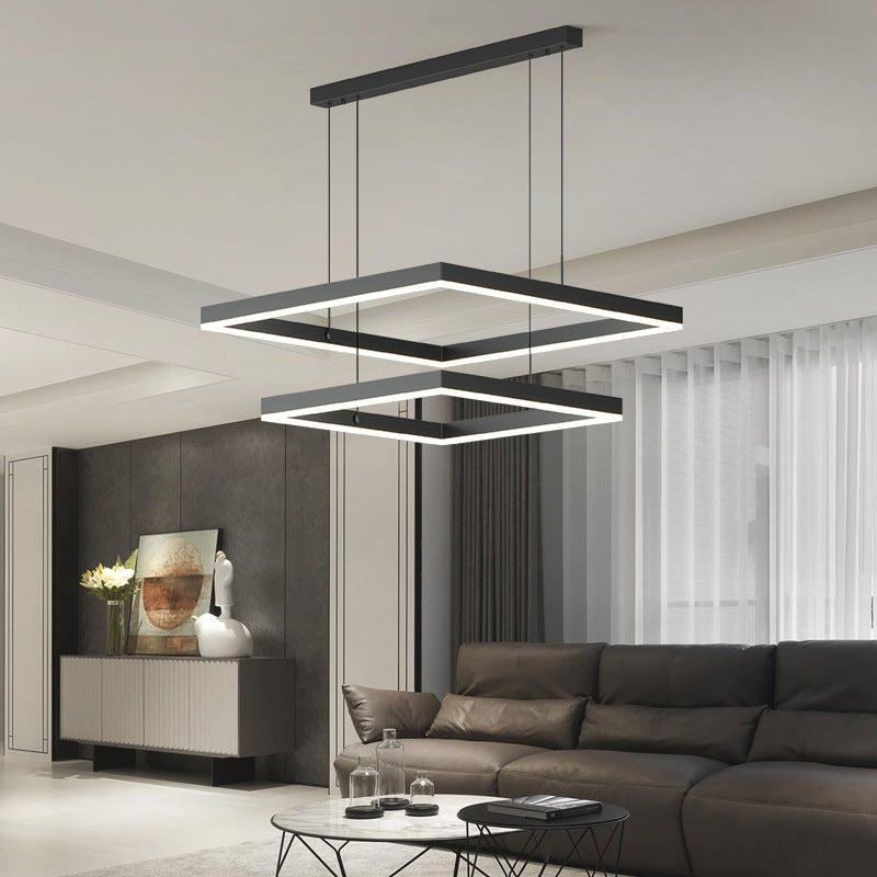 2-Tier Metal Chandelier Pendant Light Modern Style LED Black Hanging Ceiling Light