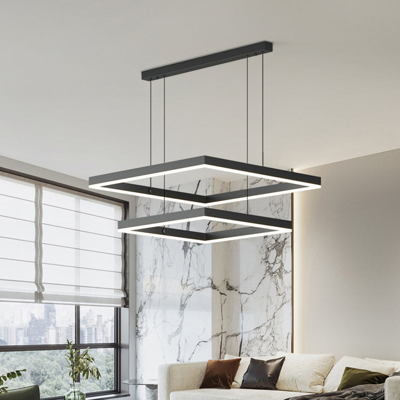 2-Tier Metal Chandelier Pendant Light Modern Style LED Black Hanging Ceiling Light