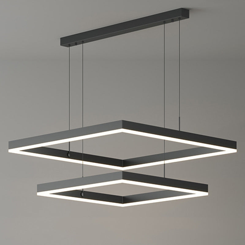 2-Tier Metal Chandelier Pendant Light Modern Style LED Black Hanging Ceiling Light