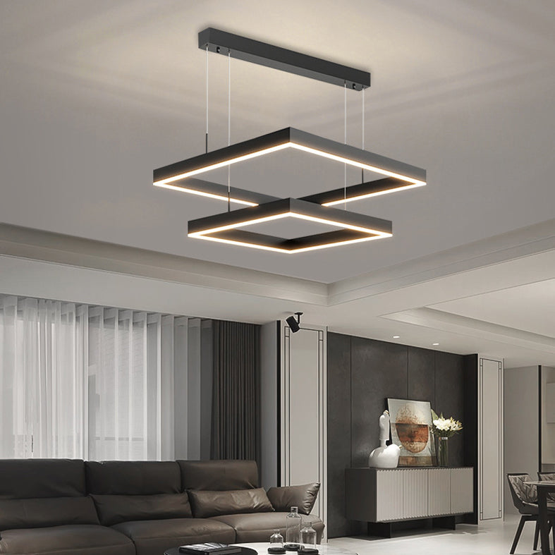 Metal Squared Pendant Lighting Fixture Modern Style LED Black Hanging Chandelier