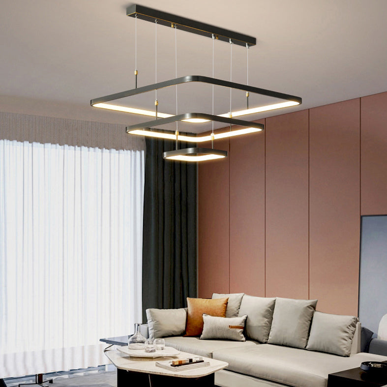 LED Bedroom Ceiling Pendant Light Modern Chandelier Light Fixture with Square Metal Shade