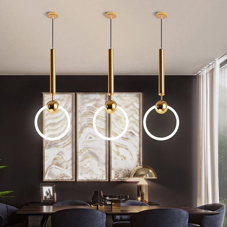 Circle Pendant Lighting Minimalist Metal LED Bedroom Down Lighting Pendant in White