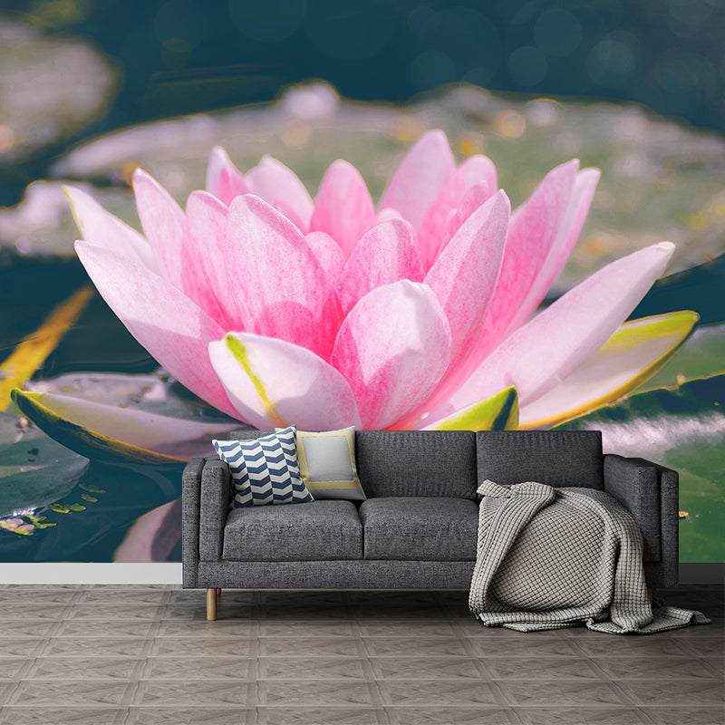 Modern Blossom Lotus Print Mural Wallpaper Pastel Color Wall Covering for Decoration