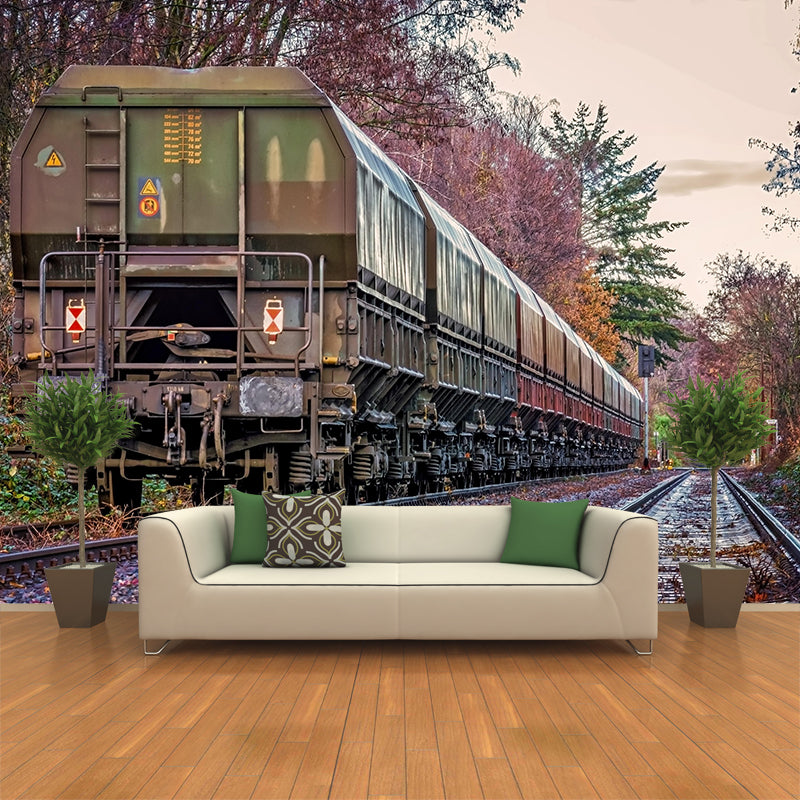 Photography Industrial Mural Decal with Train Landscape for Living Room