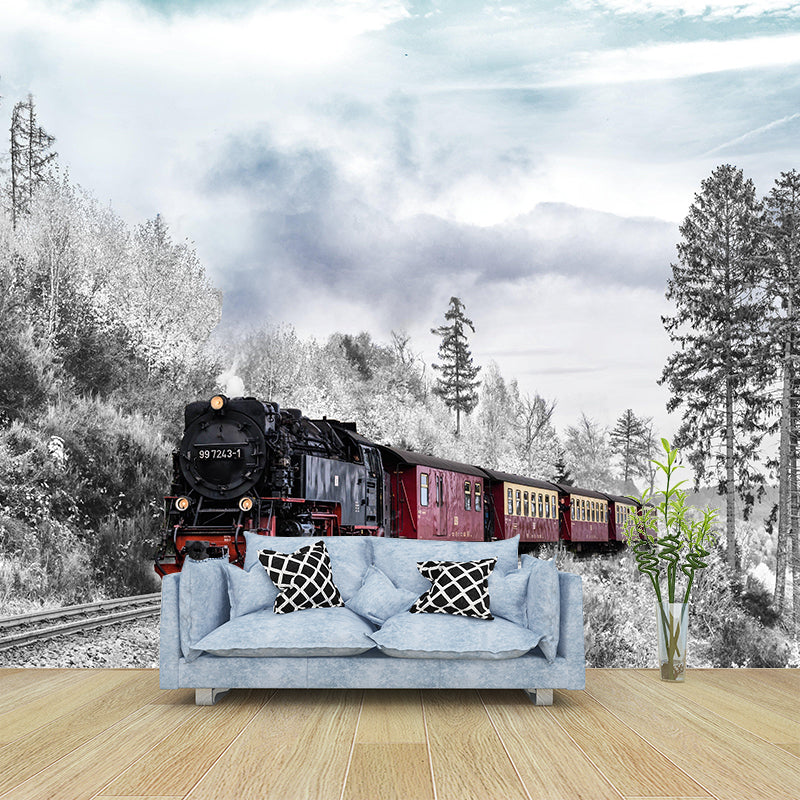Photography Industrial Mural Decal with Train Landscape for Living Room