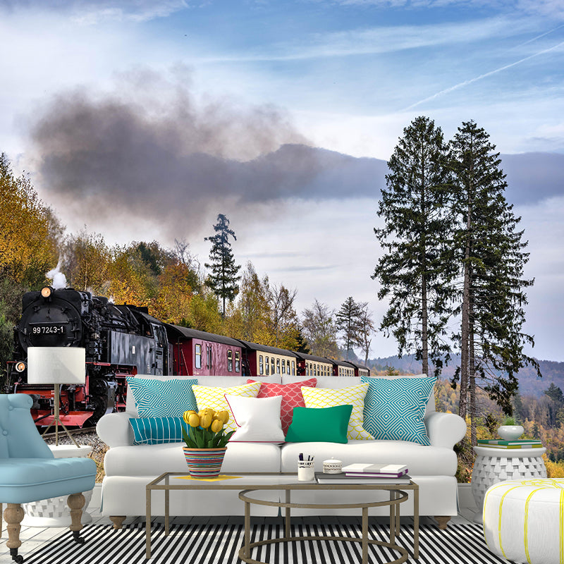 Photography Industrial Mural Decal with Train Landscape for Living Room
