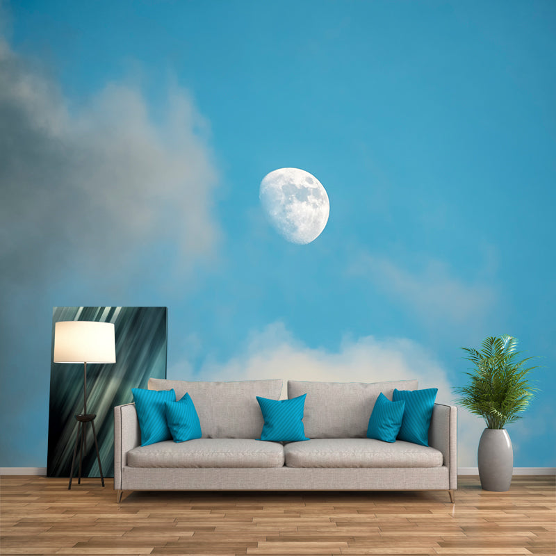 White Cloud and Blue Sky Scene Wall Decor Stain Proof  Wall Mural for Living Room