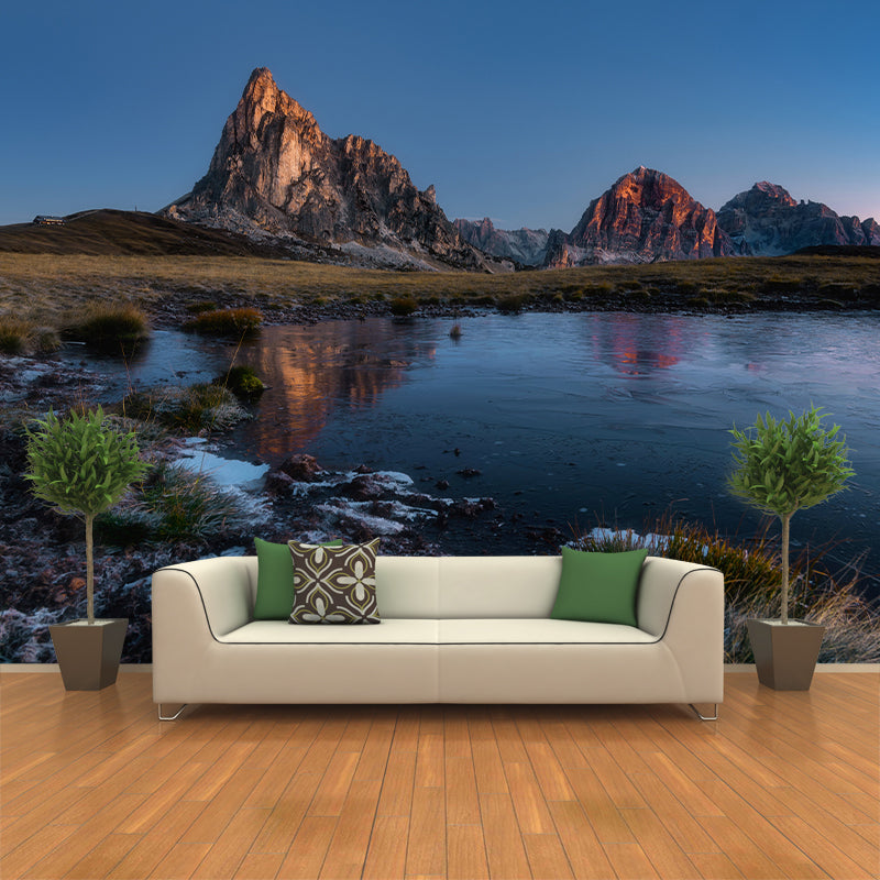 Beautiful Mountain Landscape Mural Wallpaper for Sitting Room Decor in Dark Color