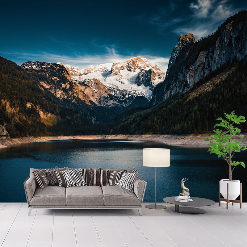 Beautiful Mountain Landscape Mural Wallpaper for Sitting Room Decor in Dark Color