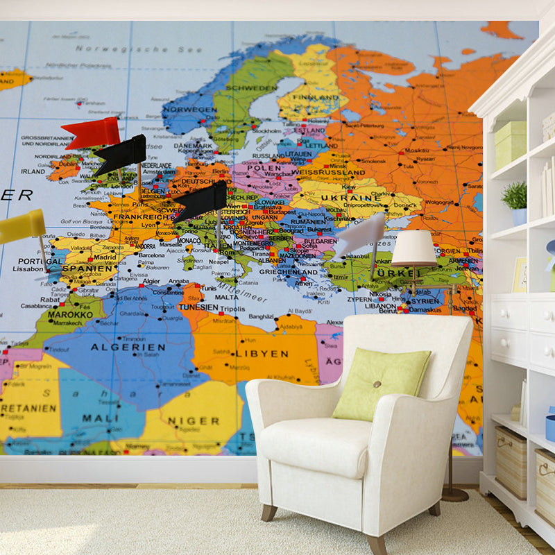 Minimalist Wall Mural Decal World Map Wall Covering for Meeting Room Home Decorative