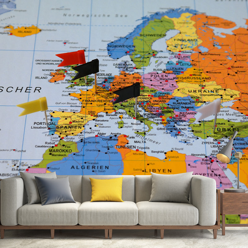 Minimalist Wall Mural Decal World Map Wall Covering for Meeting Room Home Decorative