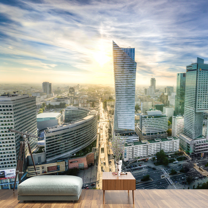 Modern Whole City Landscape Wall Mural for Office Room Personalized Size Wall Decor