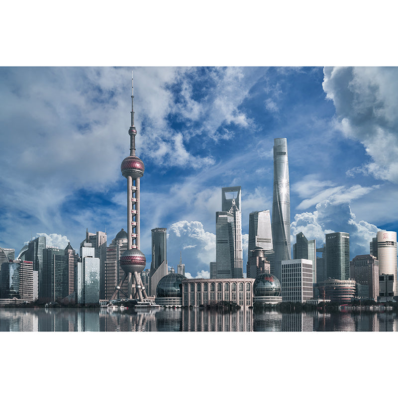 Modern City Landscape Mural Wallpaper Bedroom Office Wall Art, Custom Size Available