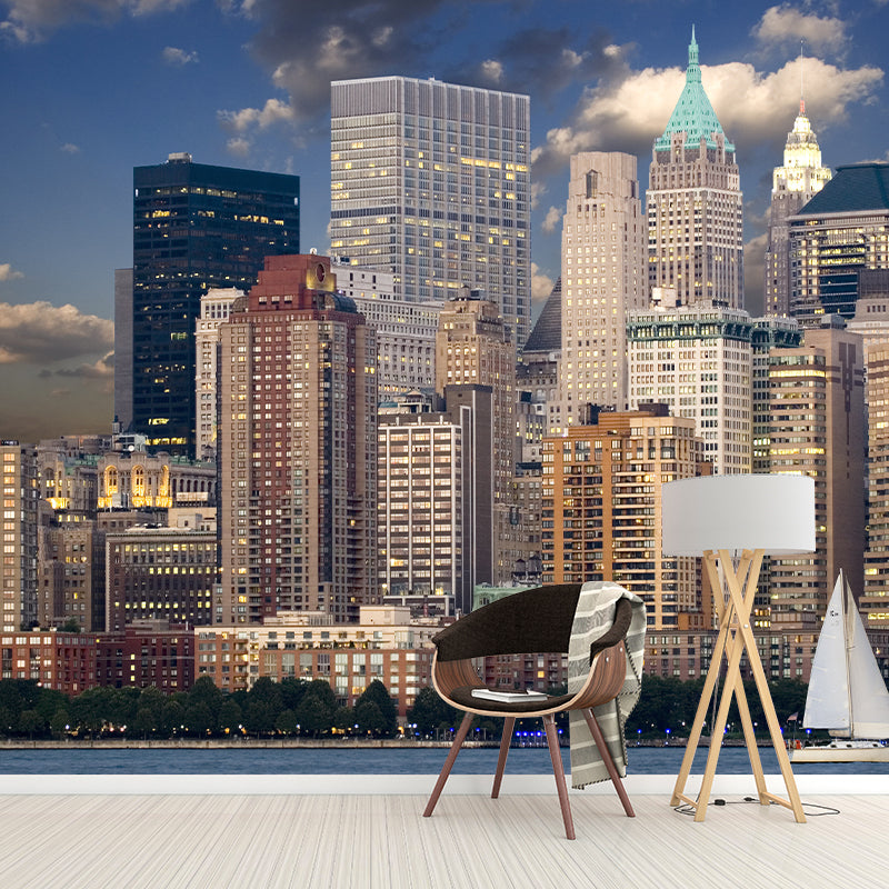 Modern City Landscape Mural Wallpaper Bedroom Office Wall Art, Custom Size Available