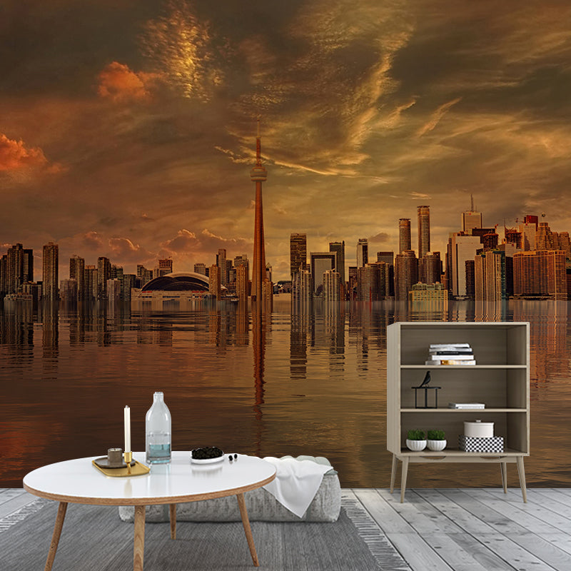 Modern City Landscape Mural Wallpaper Bedroom Office Wall Art, Custom Size Available