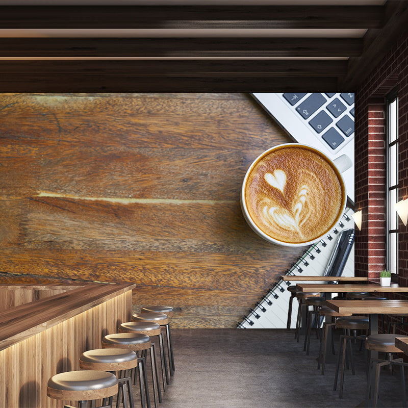 Commercial Use Photography Modern Mural Wallpaper with Coffee Graphic for Coffee Shop