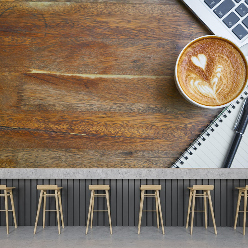 Commercial Use Photography Modern Mural Wallpaper with Coffee Graphic for Coffee Shop
