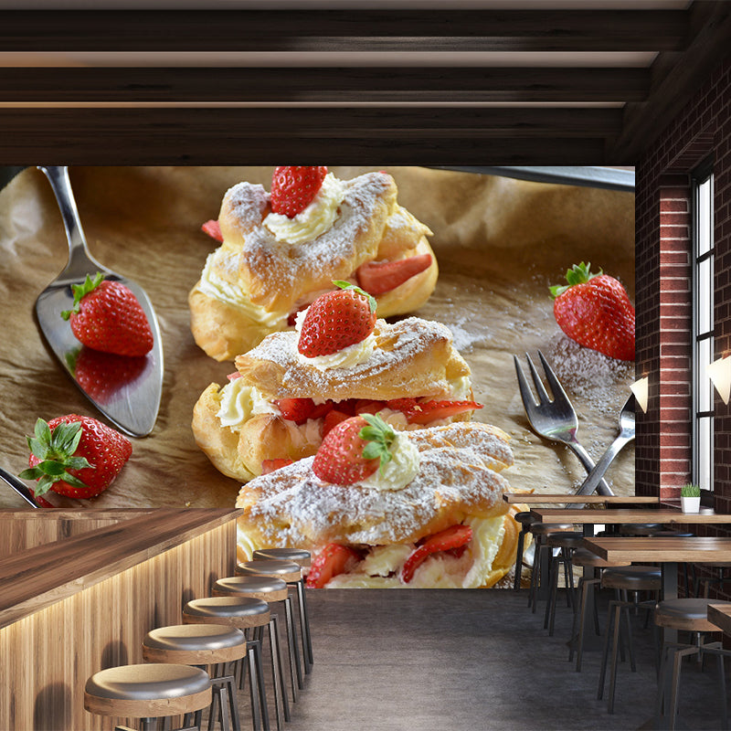 Tasty Strawberry Cake Mural Modern Decorative Dessert Shop Wall Art Multiple Sizes Available