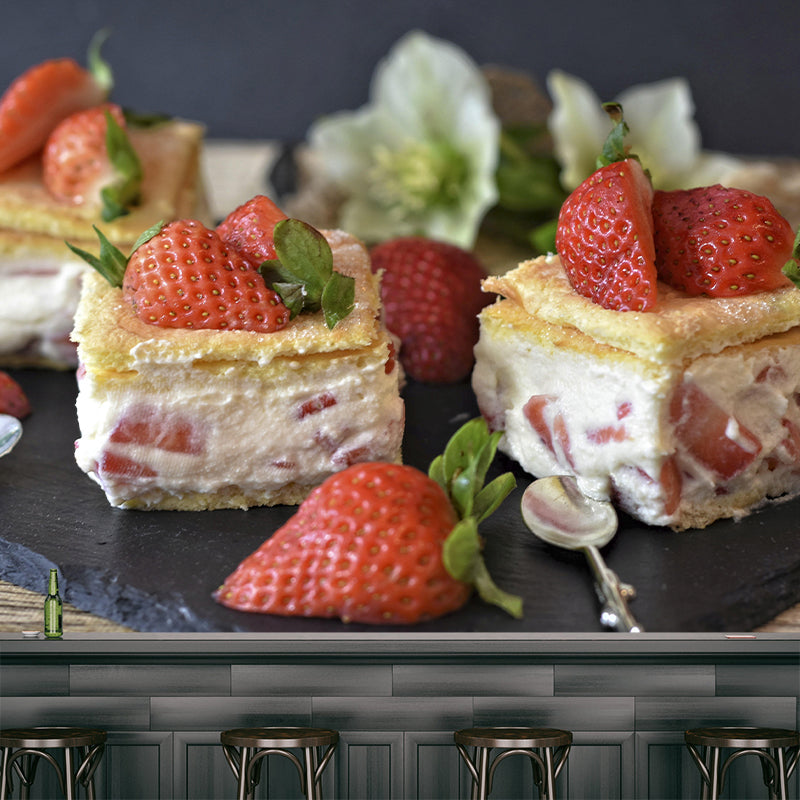 Tasty Strawberry Cake Mural Modern Decorative Dessert Shop Wall Art Multiple Sizes Available