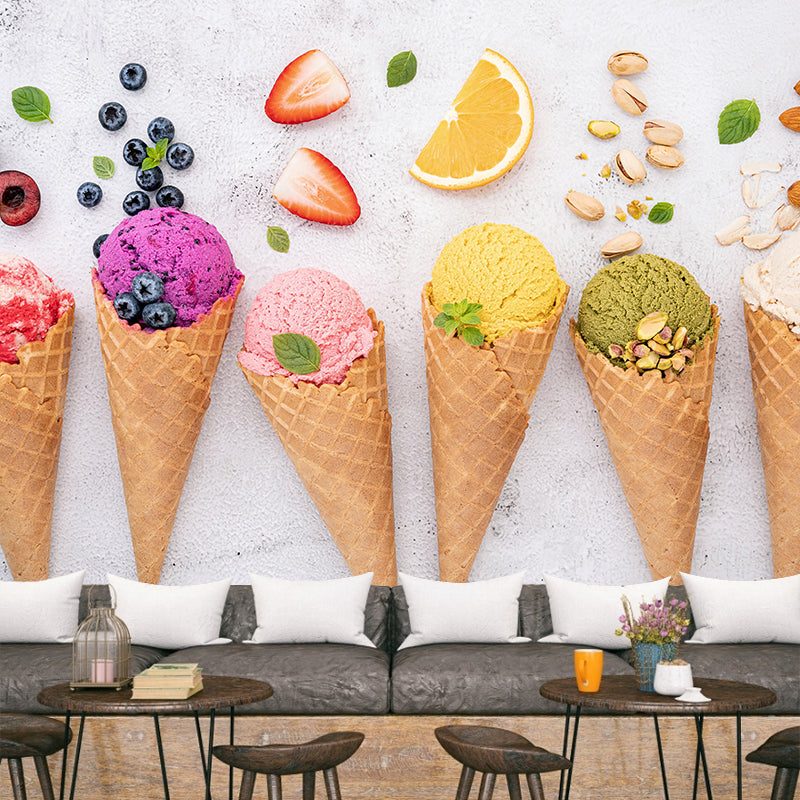 Multi-Color Ice Cream Mural Environment Friendly Contemporary Dessert Shop Wall Covering