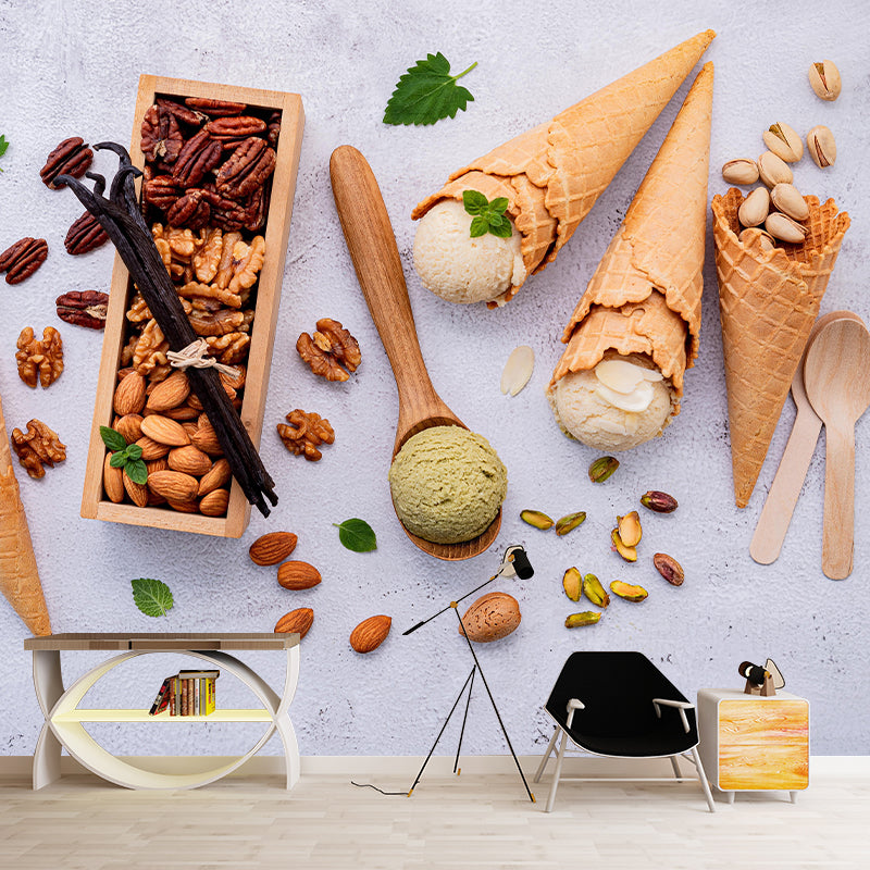Multi-Color Ice Cream Mural Environment Friendly Contemporary Dessert Shop Wall Covering