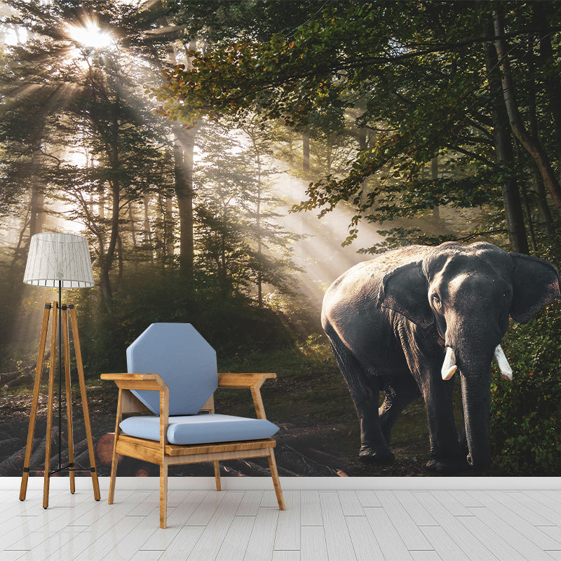Tropics Elephant Mural Wall Decor Mildew Resistant Wall Art for Living Room