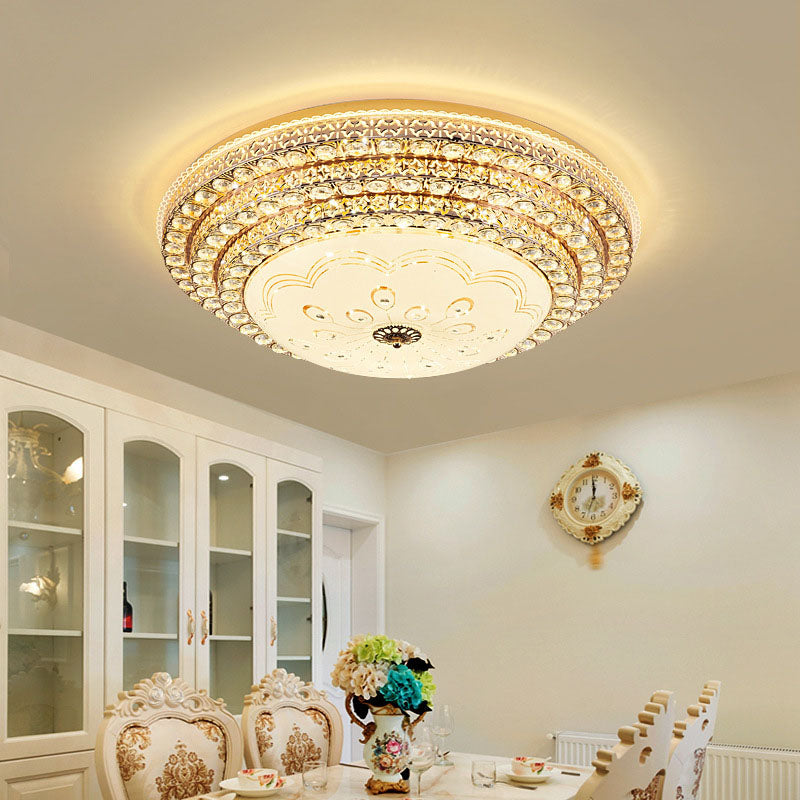 Modern Fashionable Circular LED Ceiling Light Crystal Indoor Flush Mount with Glass Shade