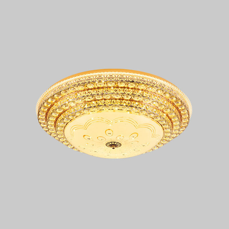 Modern Fashionable Circular LED Ceiling Light Crystal Indoor Flush Mount with Glass Shade