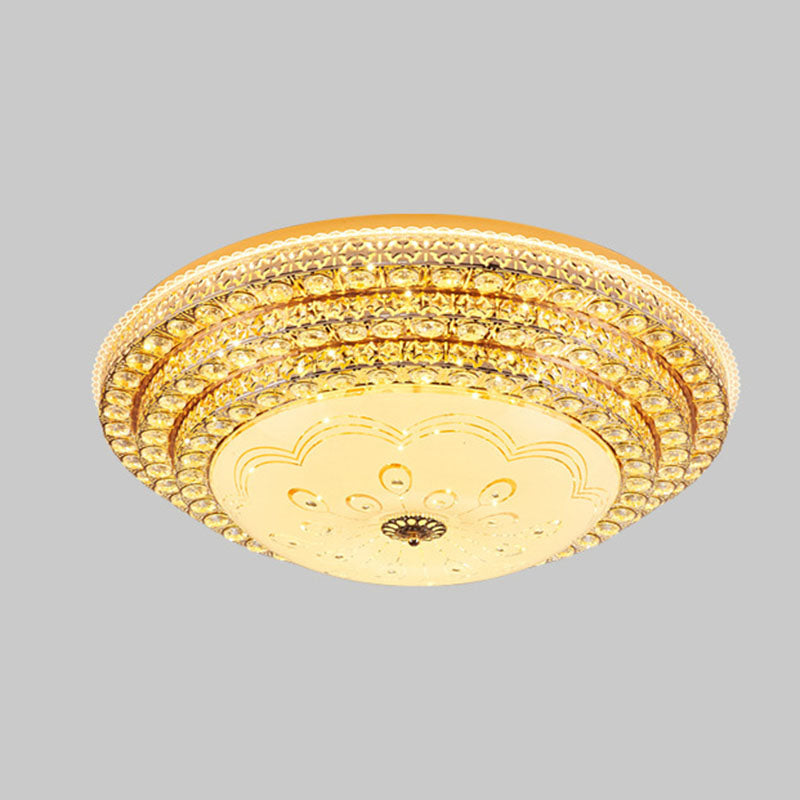 Modern Fashionable Circular LED Ceiling Light Crystal Indoor Flush Mount with Glass Shade